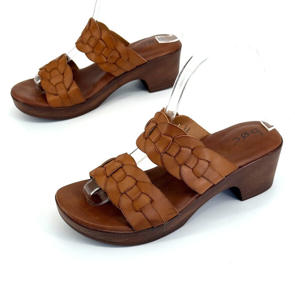 BOC by Born Jillian Block Heel Double Strap Slide Sandal Tan Size 7 Summer Retro - Picture 2 of 10